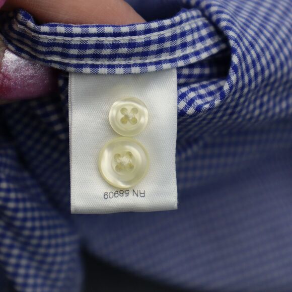 Roundtree Yorke Shirt Mens L Blue Checkered Button Down Long Sleeve Collared Top - Picture 12 of 16